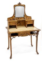 Art Nouveau ladies desk circa 1900, probably Louis Majorelle, walnut organically carved, frame