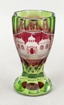 Souvenir goblet glass, Silesia, around 1900, round stand, angular body, oval dome, clear glass,