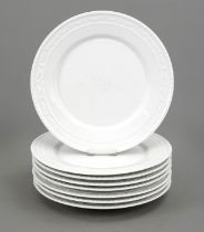 Eight large dinner plates, KPM Berlin, mark 1962-92, 2nd choice, form Kurland, design for the last