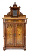 Vertiko with top, around 1880, walnut, two doors flanked by solid columns, drawer above, mirrored