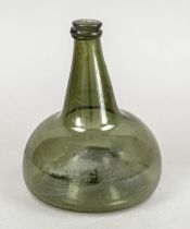 Wine bottle, 18th c., so called onion bottle, round bulbous body with slender neck, curved bottom