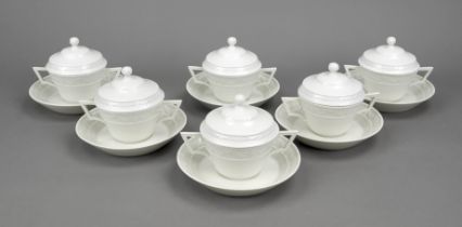 Six soup cups with lids and saucers, KPM Berlin, marks 1962-1992, 1st choice, form Kurland, design