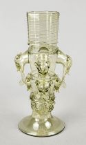 Vase, 20th c., in the style of forest glass, round domed stand, conical body, top 8-cornered, wall