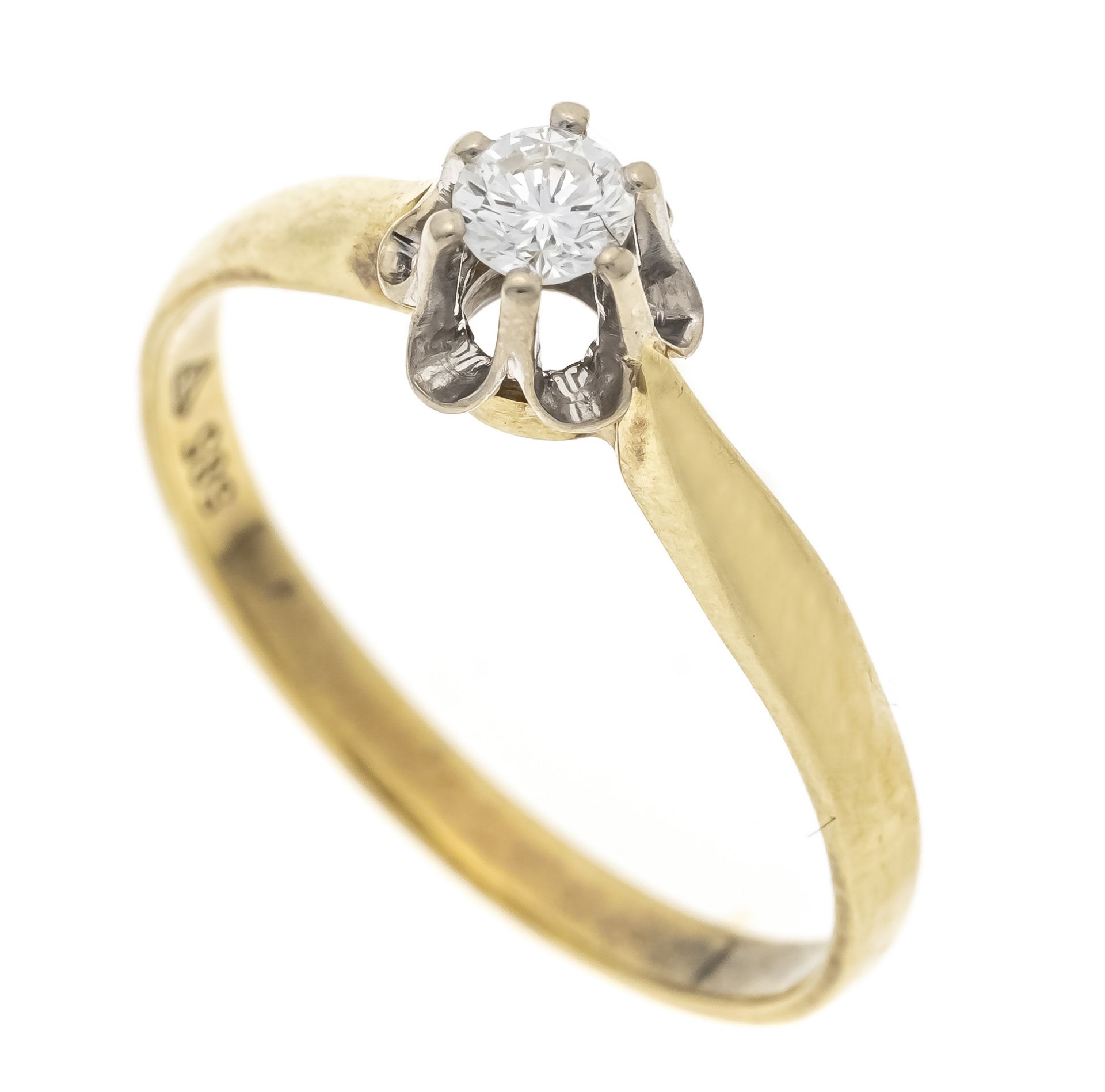Brilliant solitaire ring GG/WG 585/000 with one diamond 0,15 ct W/SI, RG 56, 2,1 g