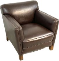 Armchair around 1920/30, dark brown leather, 75 x 80 x 80 cm - The furniture cannot be viewed in our