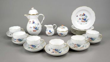 Coffee service for 6 persons, 21 pieces, Meissen, around 1980, 1st choice, Ozier form, polychrome