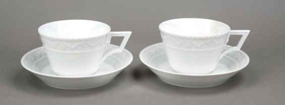 Two jumbo coffee cups, KPM Berlin, 21st century, 1st choice, form Kurland, design for the last