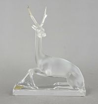 Stag/Gazelle, France, 2nd half of 20th c., Lalique, clear and frosted glass, on rectangular