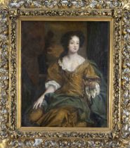 English portrait painter of the 18th century, Portrait of a young lady, holding a pearl necklace