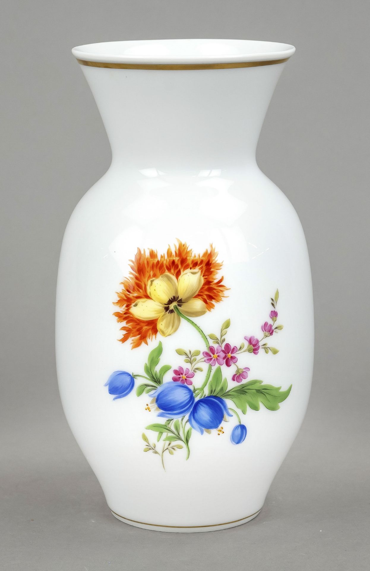Vase, Meissen, mark after 1934, 1st choice, Art Deco form, model no. 50059, polychrome floral