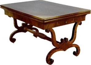 Biedermeier table, solid mahogany and veneered, one drawer, side extensible, 78 x 135/255 x 95