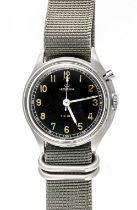 Lemania TG 195 men's wristwatch with stop-second of the Swedish military in steel, Switzerland circa