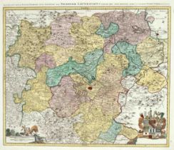 Historical map of Saxony and Thuringia with Erfurt in the center ''Duci Saxoniae hanc Thuringiae