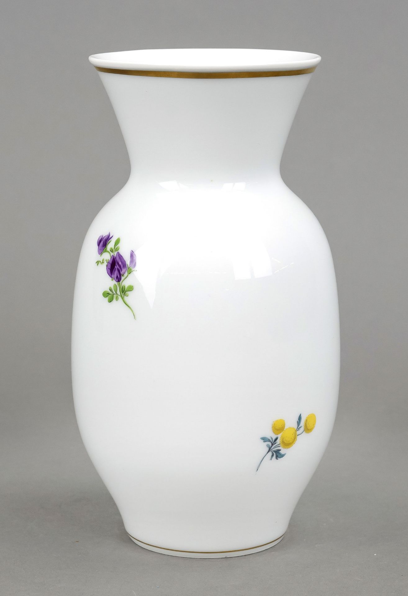 Vase, Meissen, mark after 1934, 1st choice, Art Deco form, model no. 50059, polychrome floral - Image 2 of 2