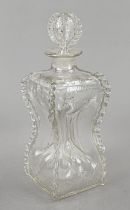 Large goblet, 19th c., square stand, body with indentations, clear glass with cut decoration,