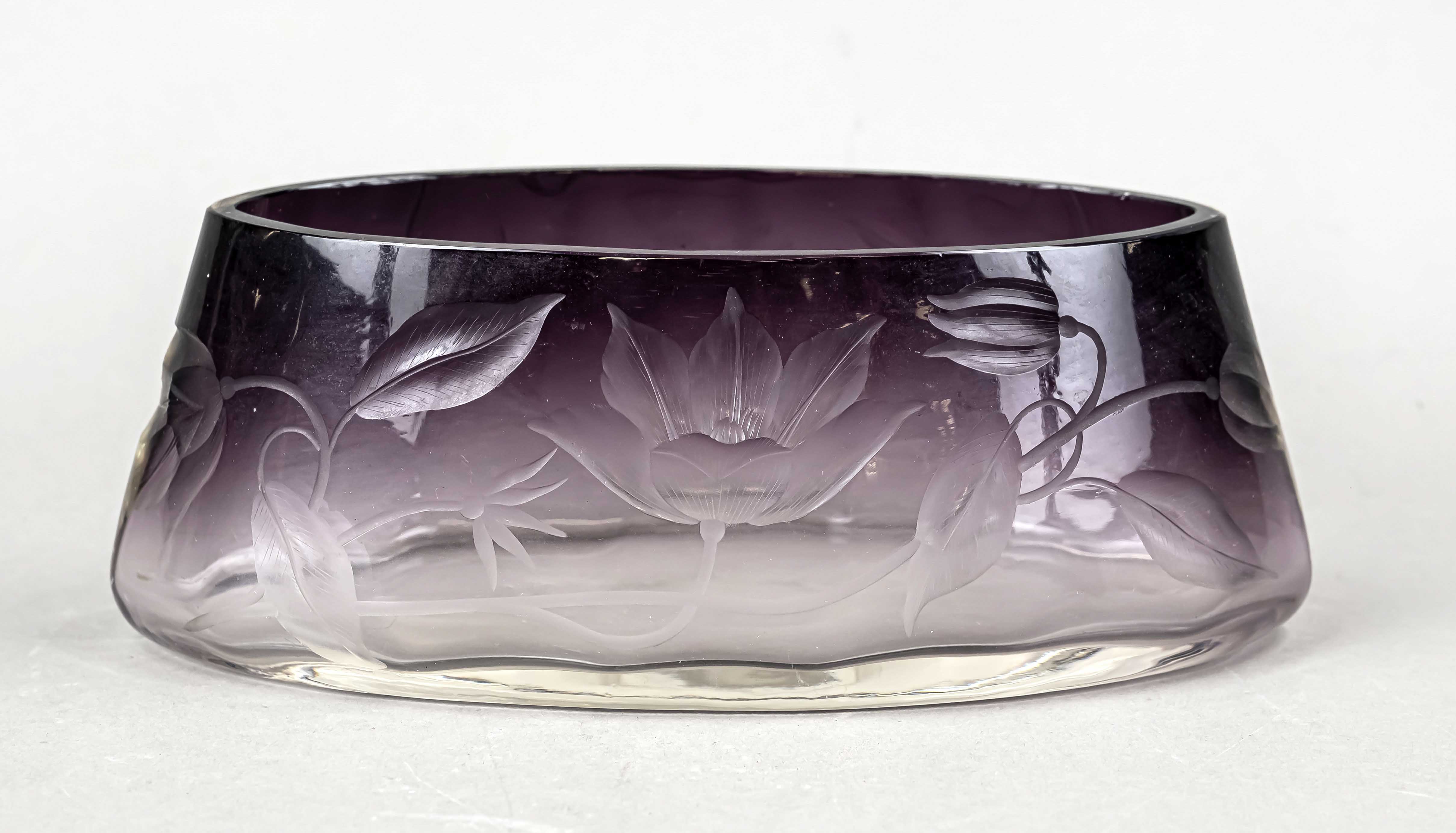 Oval bowl, Bohemia, Ludwig Moser & Sons, Karlovy Vary, mark 1870-1918, boat shape, clear and
