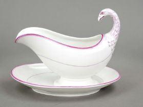 Gravy boat with eagle handle and fixed saucer, KPM Berlin, 19th century, 1st choice, red imperial