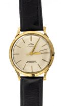 Uhtra men's watch GG 585/000, monobloc case, champagne f. dial with gilded line indices and hands,