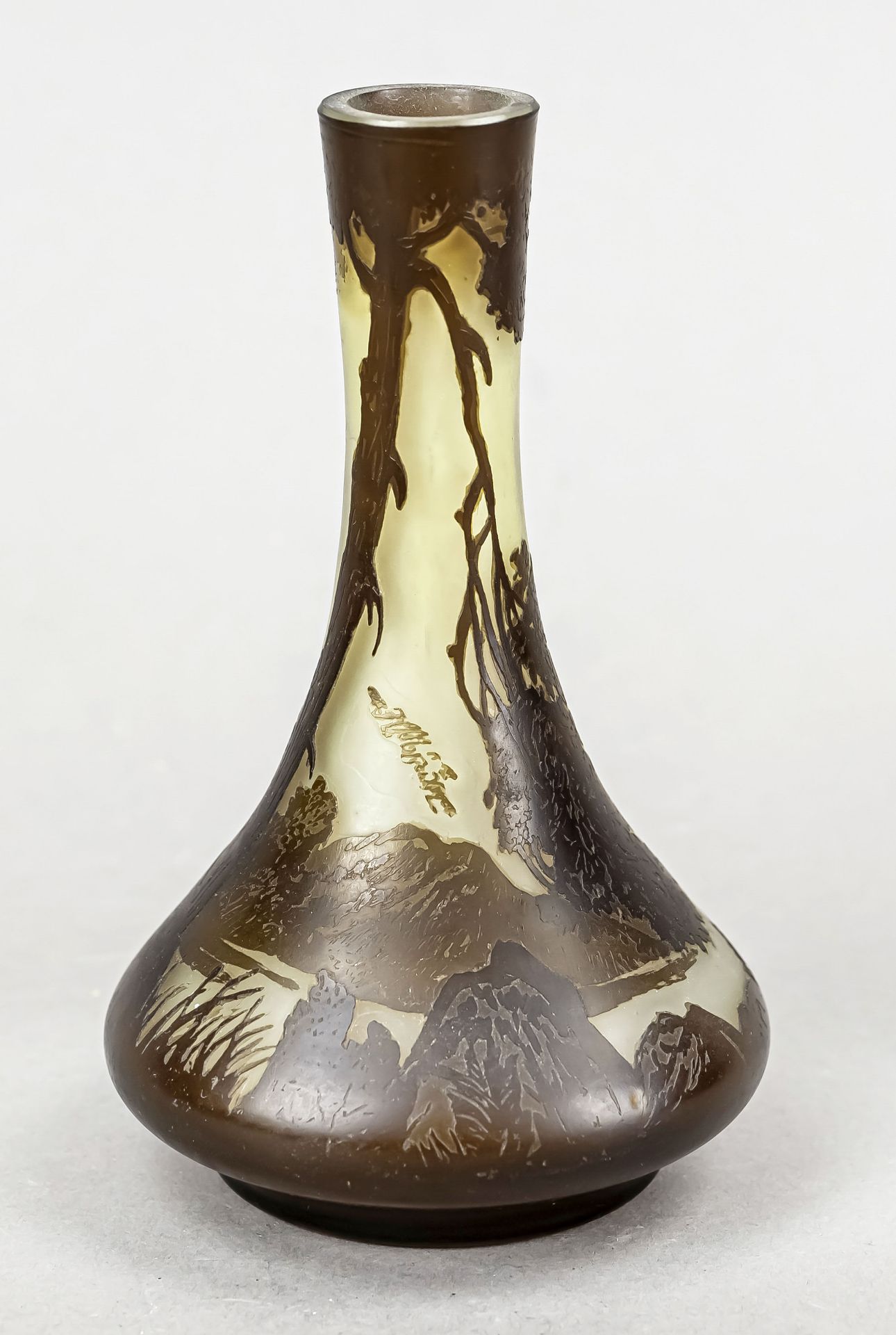 Art Nouveau vase, probably Russia, c. 1900, round stand, bulbous body, slender neck, clear glass,