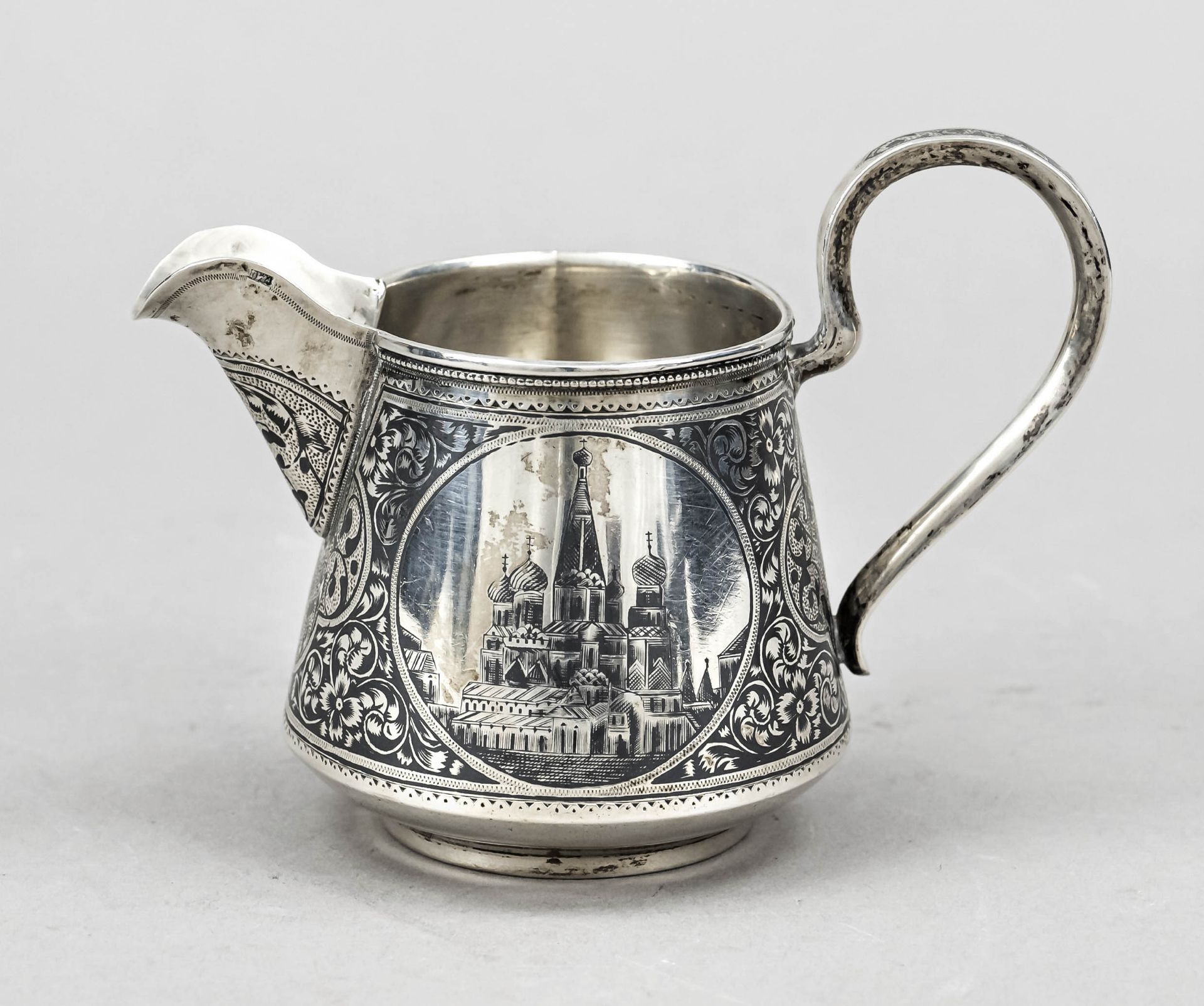 Cream jug, hallmarked Russia, 1st Kokoshnik mark (1896-1908), MZ, silver 84 zolotniki (875/000),