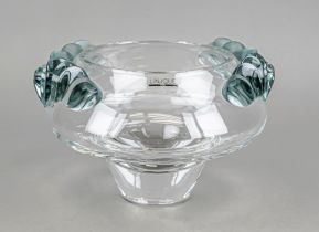 Round bowl, France, 2nd half of 20th c., Lalique, smooth form, with large floral handles, clear