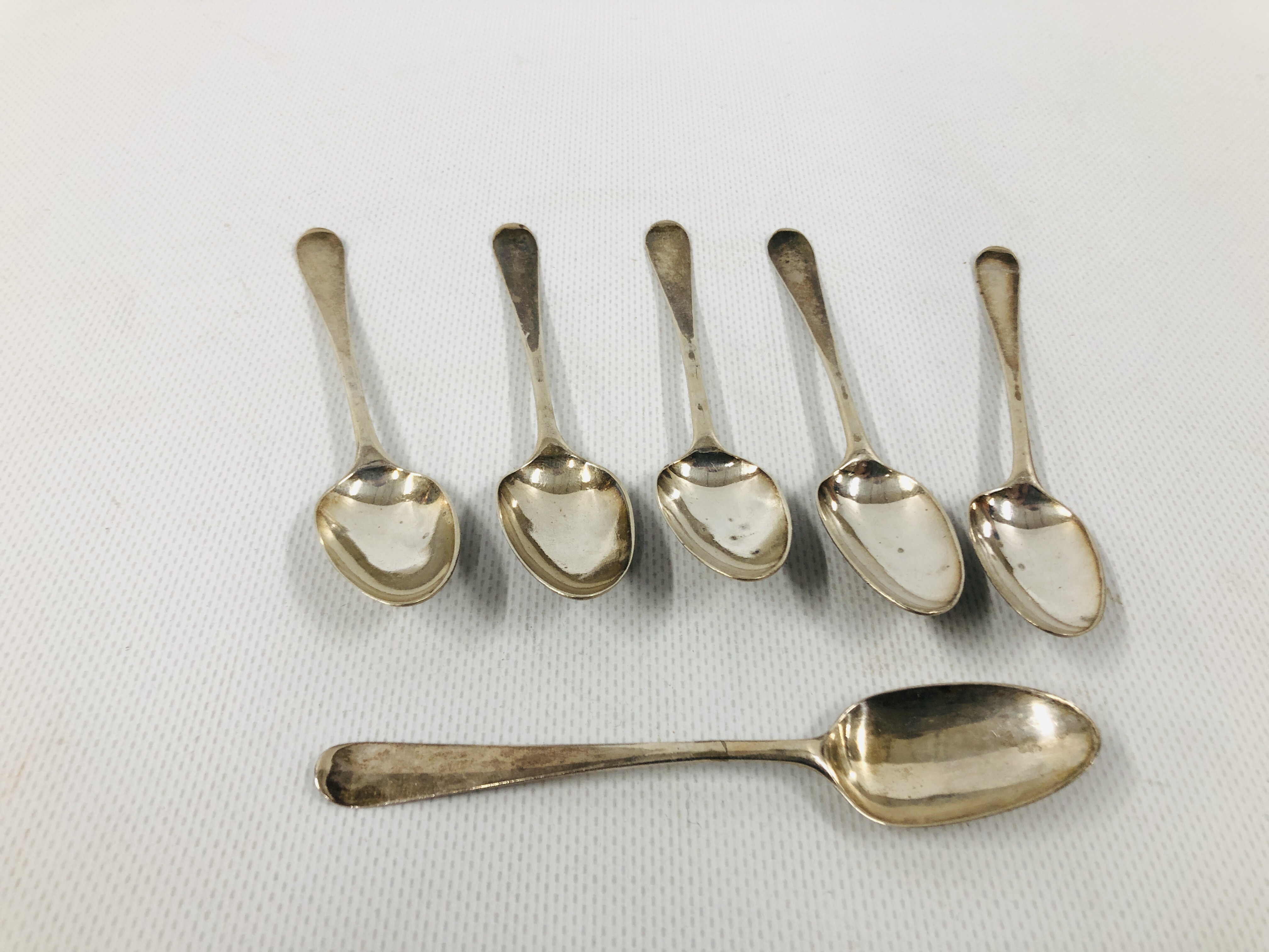 SET OF SIX SILVER HANOVERIAN PATTERN TEASPOONS, MAKER S.A.