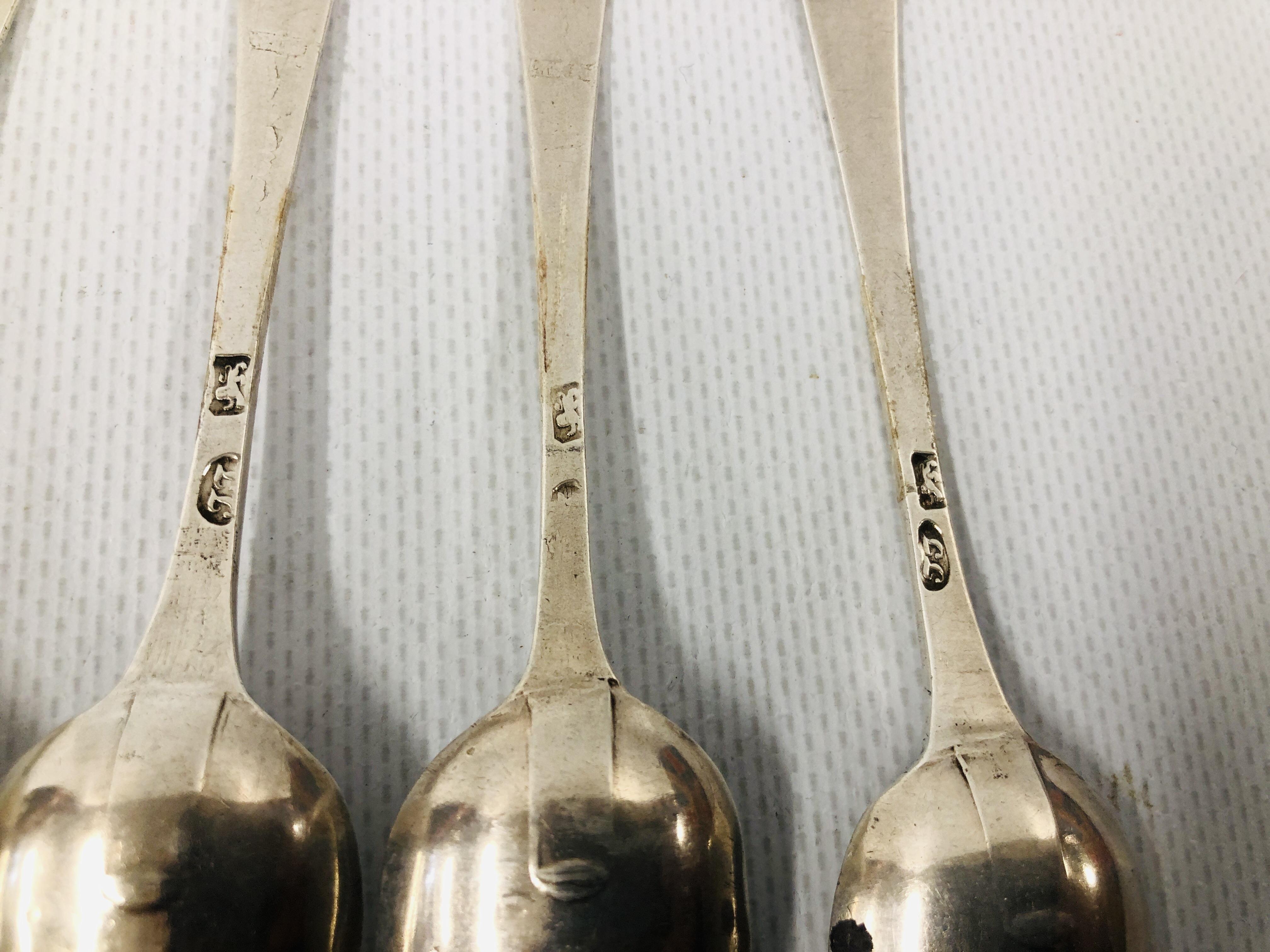 SET OF SIX SILVER GEORGE IV BRIGHT CUT TEA SPOONS, c1810. - Image 7 of 9