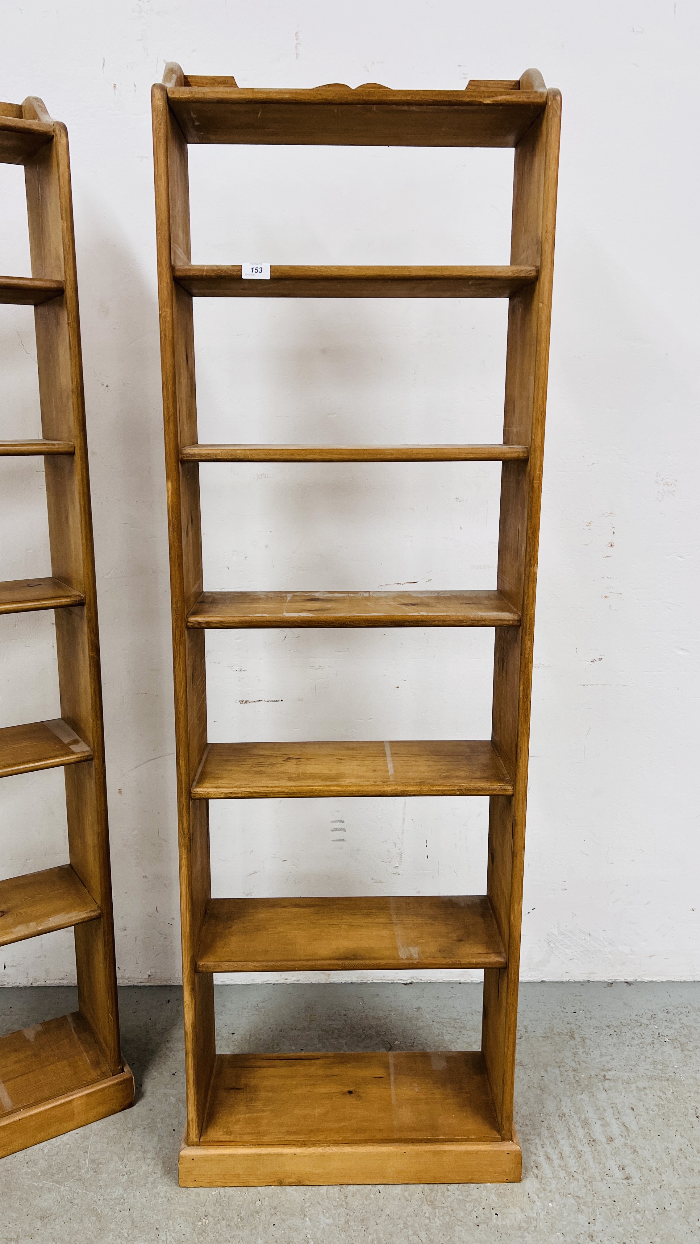 THREE WAXED PINE SEVEN TIER OPEN BACK SHELVES TO INCLUDE 2 X WIDTH 55CM. HEIGHT 176CM. - Image 3 of 13