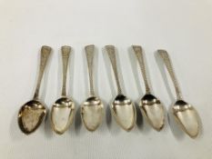 SET OF SIX SILVER GEORGE IV BRIGHT CUT TEA SPOONS, PROBABLY LONDON 1810.