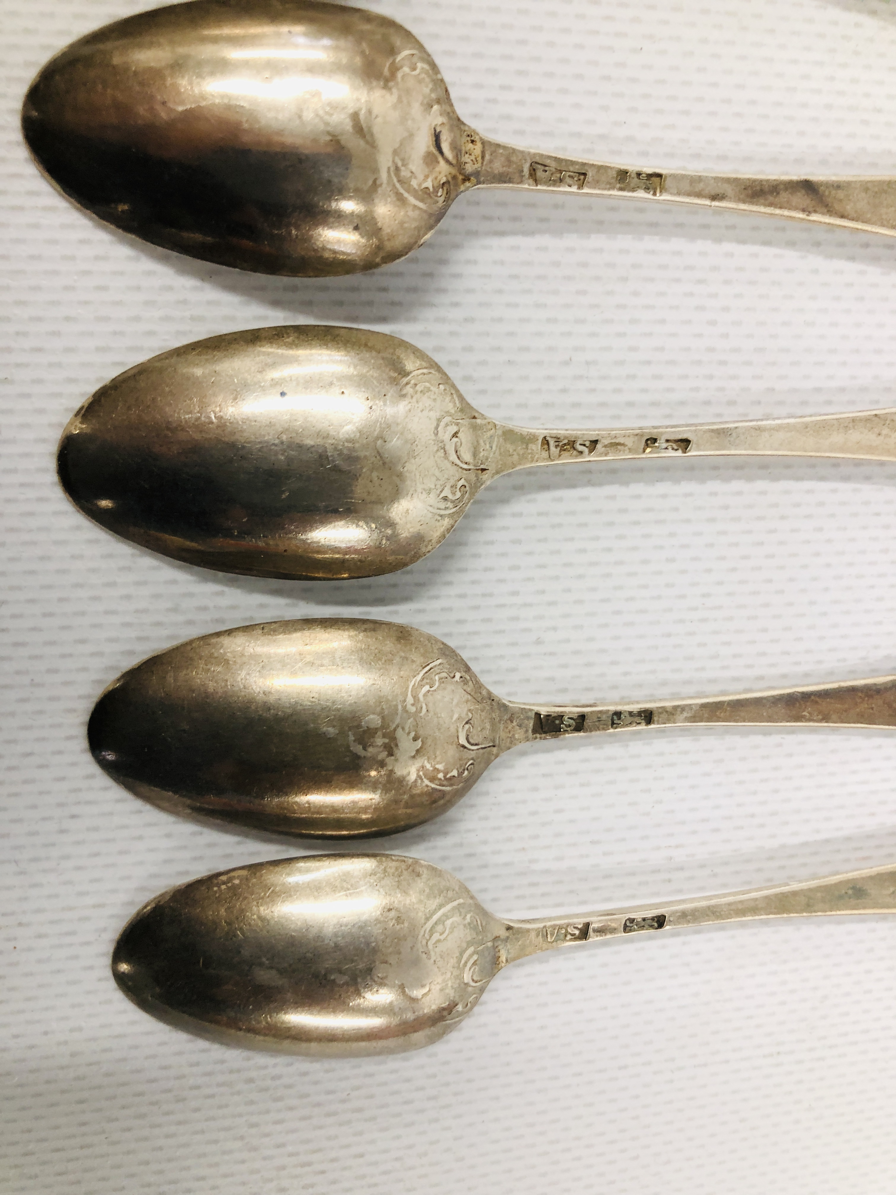 SET OF SIX SILVER HANOVERIAN PATTERN TEASPOONS, MAKER S.A. - Image 5 of 8