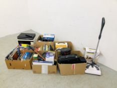 FOUR BOXES CONTAINING HOME APPLIANCES TO INCLUDE MICROWAVE OVEN, SONY HARDRIVE RECORDER,