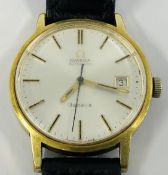 A GENTS WRIST WATCH MARKED OMEGA ON LEATHER STRAP,