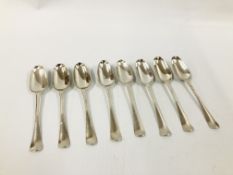 SET OF 8 SILVER HANOVERIAN PATTERN SERVING SPOONS, LONDON 1754.