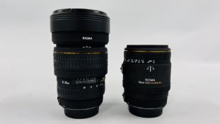 A SIGMA 70MM 1:2:8 DG MACRO LENS ALONG WITH SIGMA 15-30MM 200M LENS.