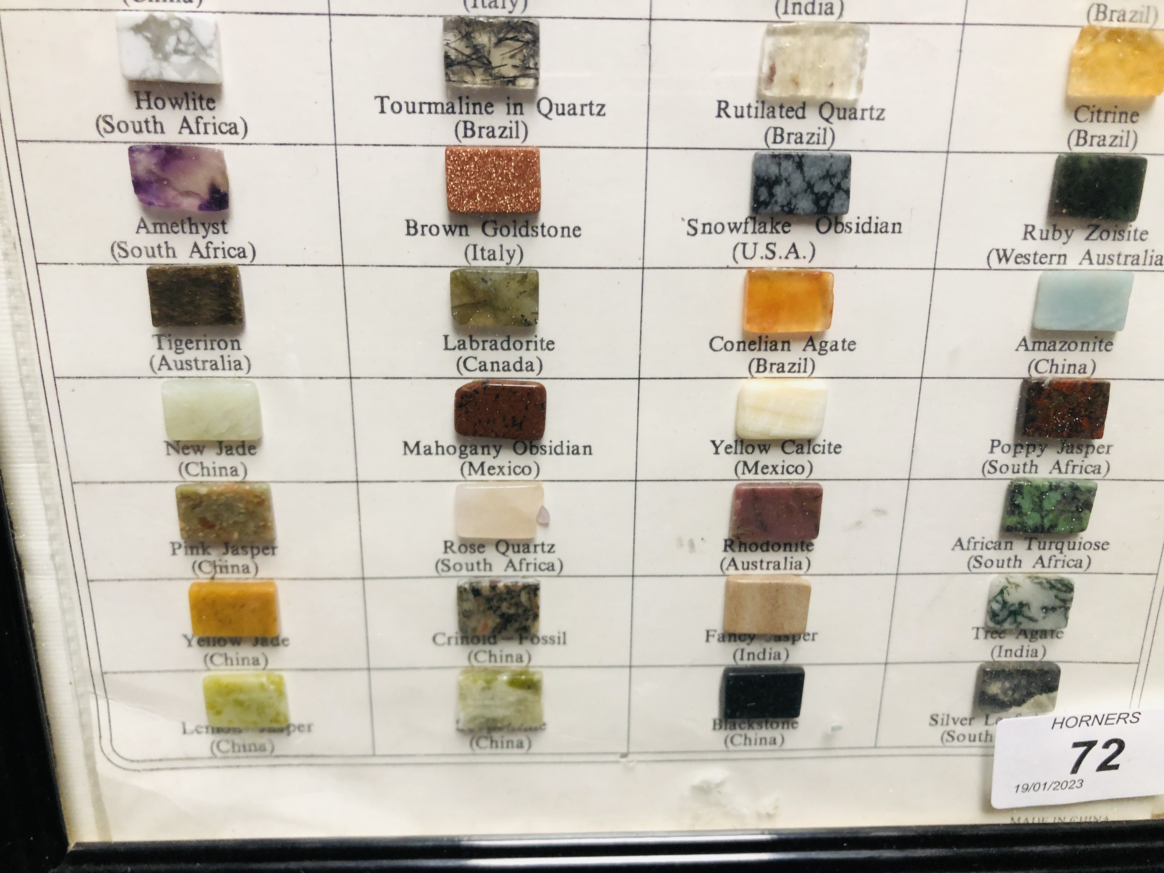 FRAMED DISPLAY OF 52 KINDS OF SEMI-PRECIOUS STONES. - Image 4 of 4