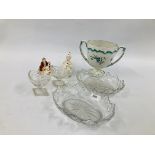 A PAIR OF LATE GEORGIAN OVAL CUT GLASS DISHES WIDTH 22CM,