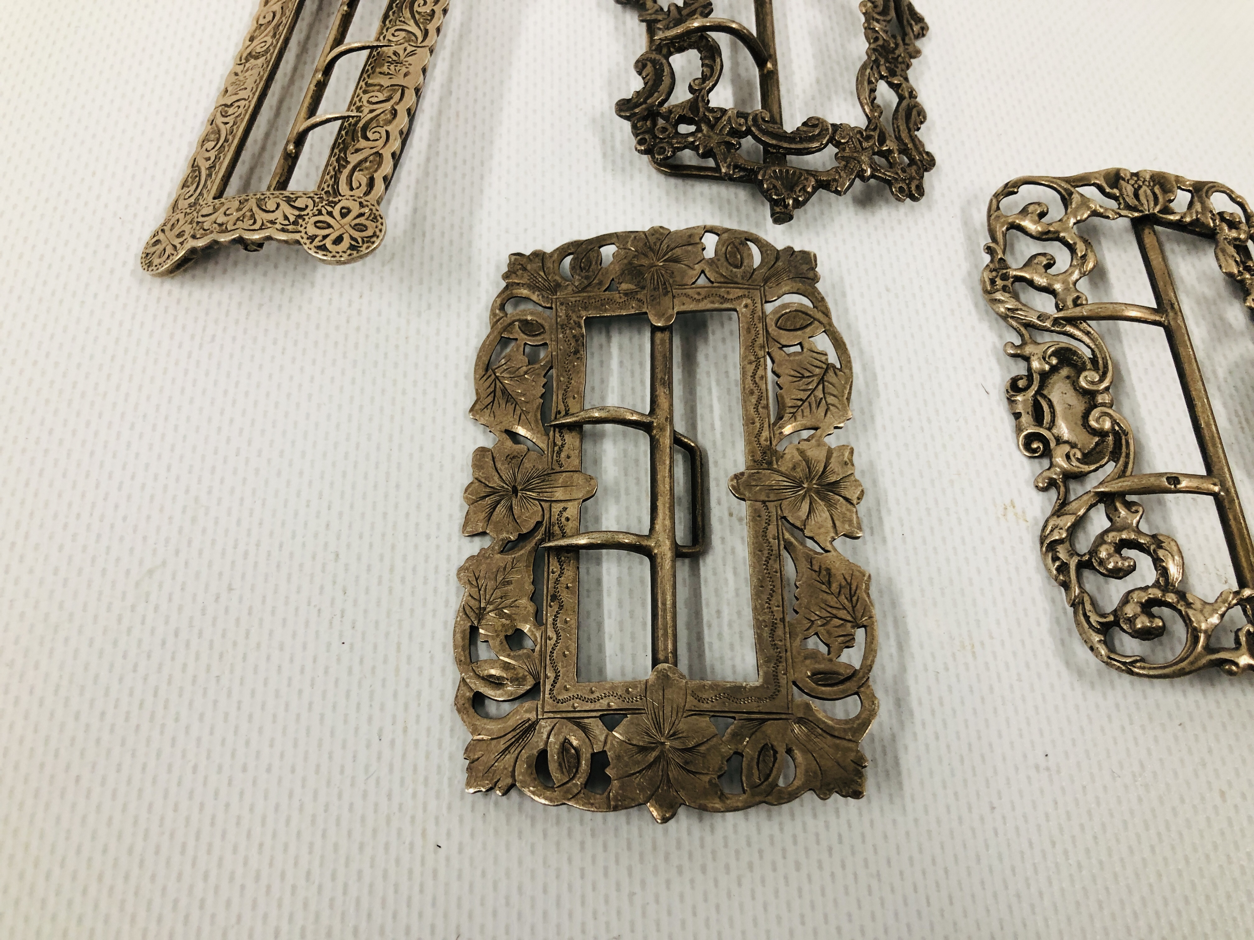 A GROUP OF FOUR SILVER BUCKLES OF SHAPED RECTANGULAR FORM INCLUDING ONE BY R&W BIRMINGHAM. - Image 2 of 6