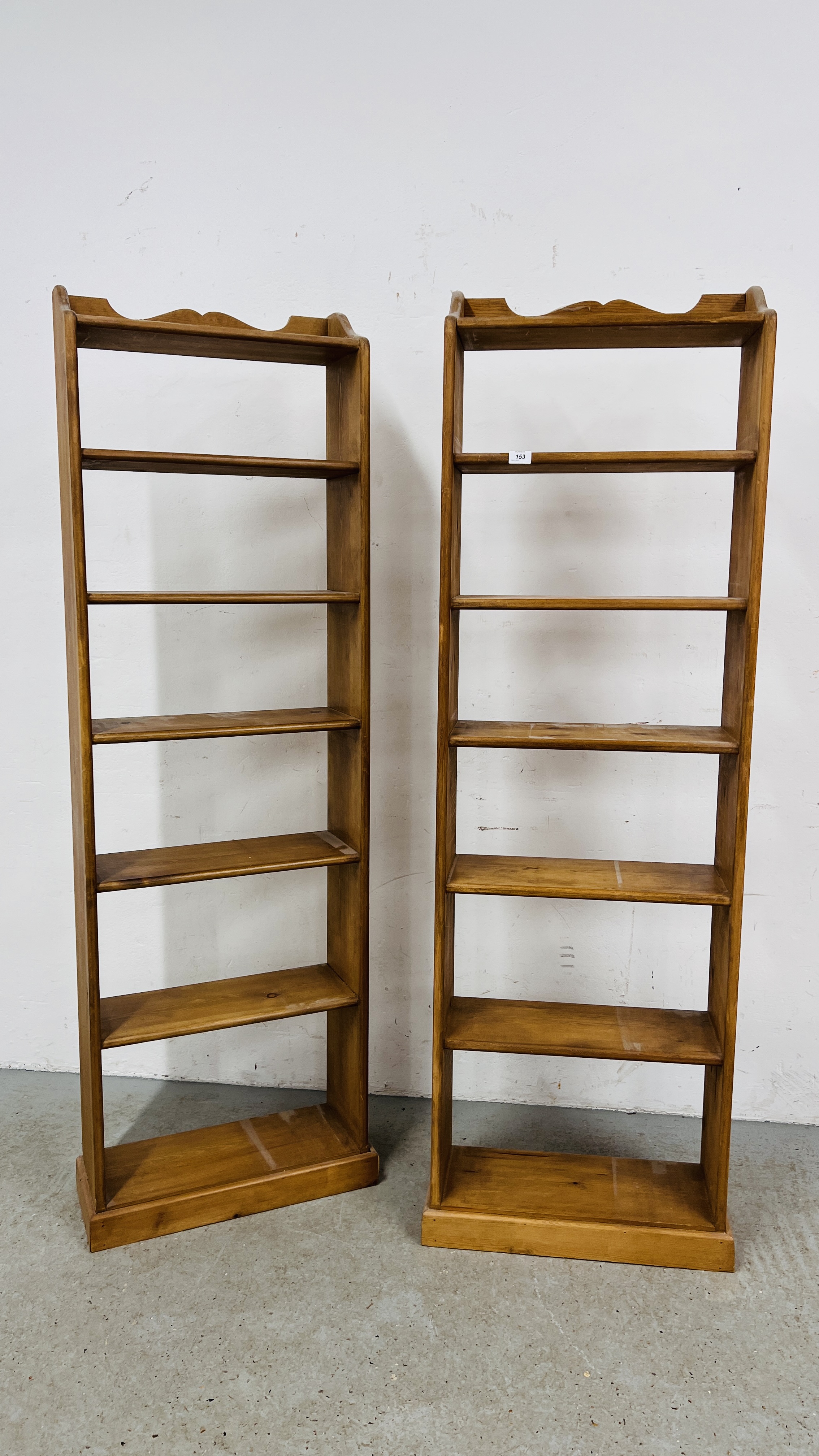 THREE WAXED PINE SEVEN TIER OPEN BACK SHELVES TO INCLUDE 2 X WIDTH 55CM. HEIGHT 176CM. - Image 2 of 13