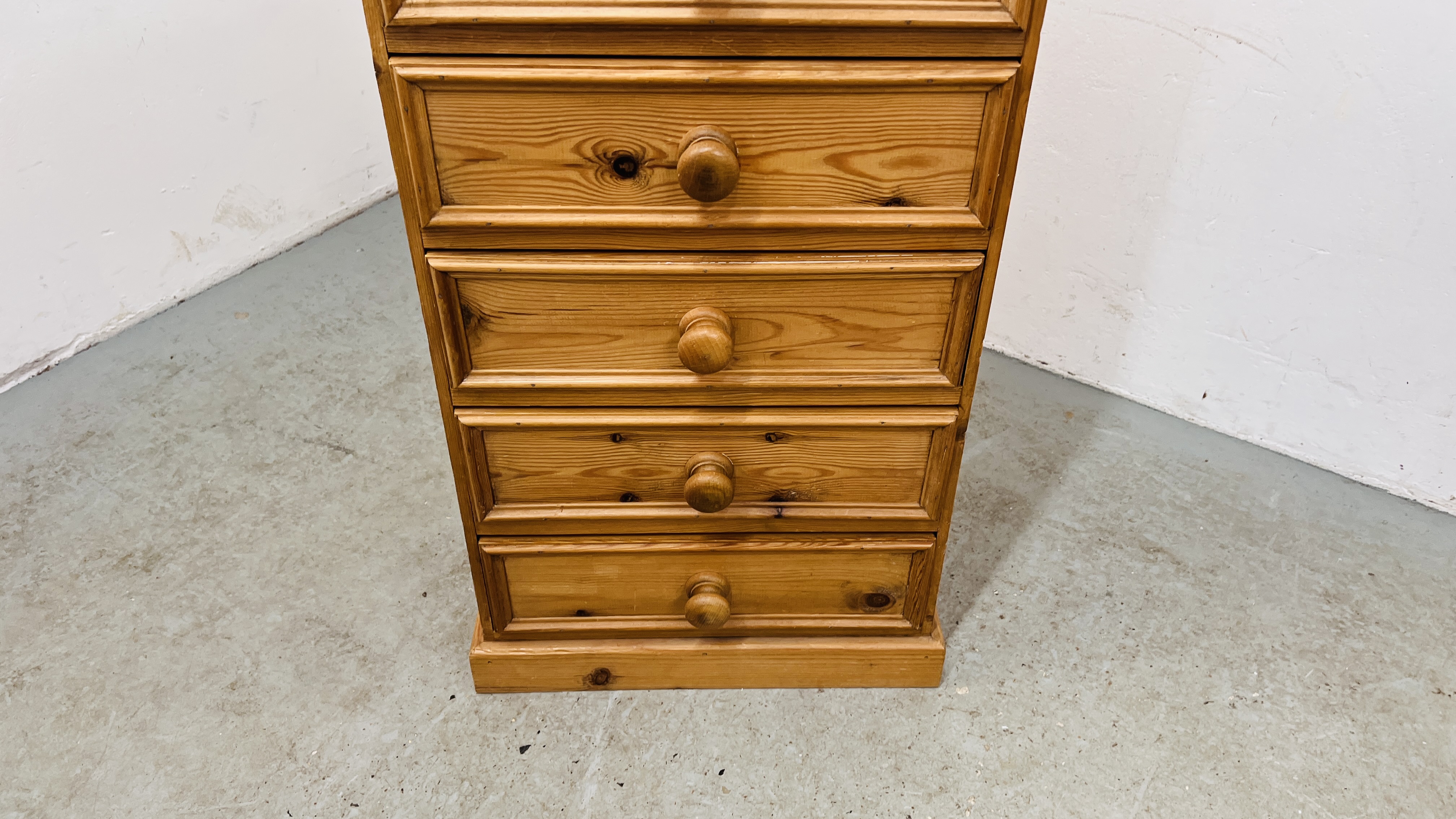 WAXED PINE SIX DRAWER TOWER CHEST HEIGHT 106CM. WIDTH 52CM. DEPTH 32CM. - Image 5 of 9