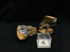 TWO EXAMPLES OF ROUGH UNCUT OPAL IN IT'S ORIGINAL FORM ALONG WITH 3 SMALL OVAL CUT AND POLISHED