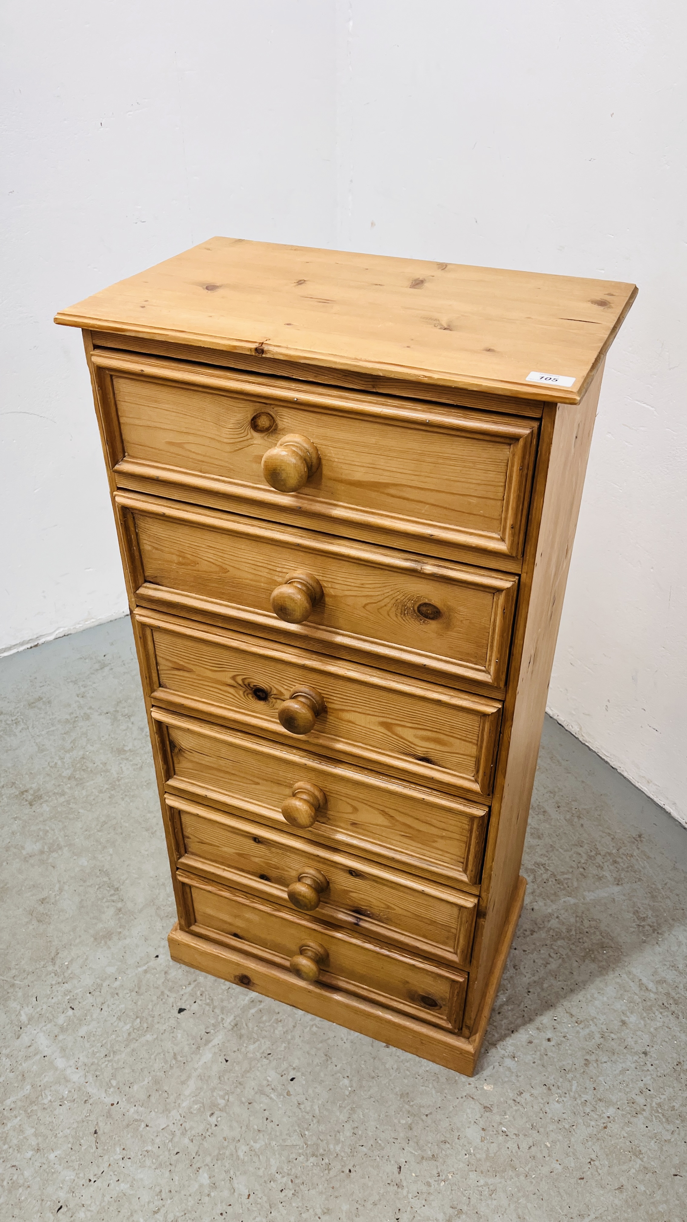 WAXED PINE SIX DRAWER TOWER CHEST HEIGHT 106CM. WIDTH 52CM. DEPTH 32CM. - Image 2 of 9