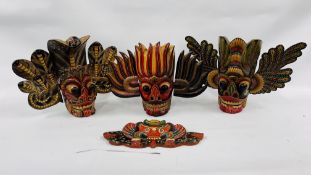 A GROUP OF THREE VINTAGE TRADITIONAL SRI LANKA RAKSHA MASKS