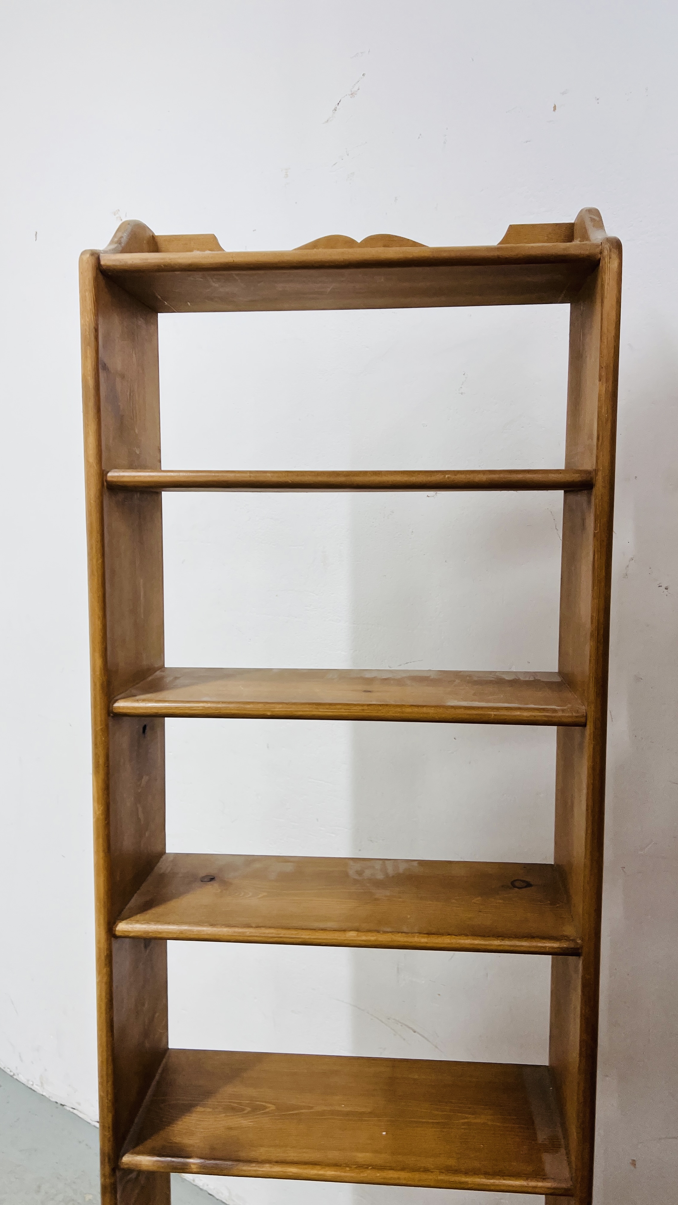 THREE WAXED PINE SEVEN TIER OPEN BACK SHELVES TO INCLUDE 2 X WIDTH 55CM. HEIGHT 176CM. - Image 6 of 13