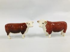 A BESWICK HEREFORD COW AND A BESWICK HEREFORD BULL CH OF CHAMPIONS