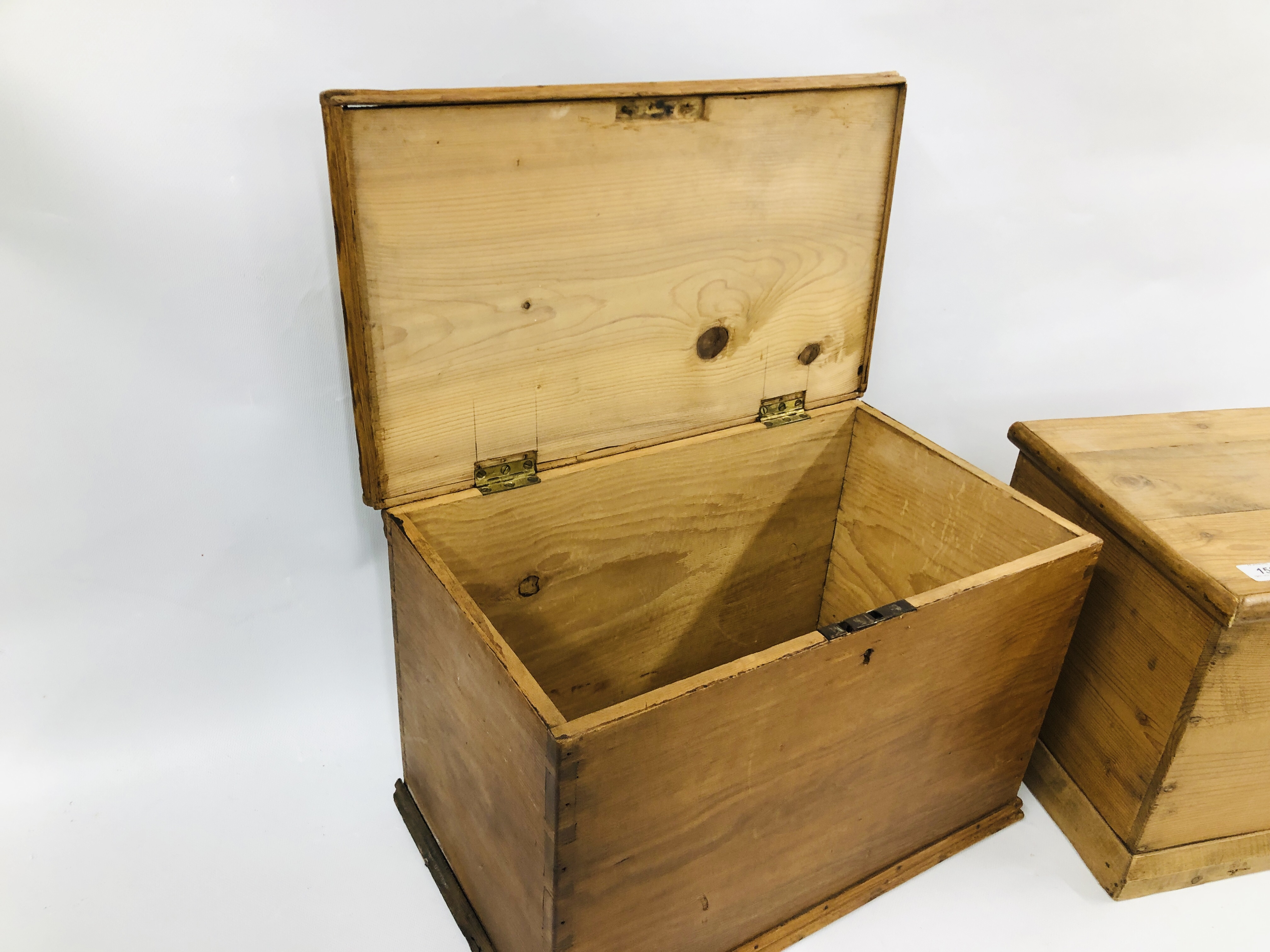 TWO ANTIQUE PINE DEED/TREASURY BOXES EACH APPROX. WIDTH 49CM. DEPTH 30CM. HEIGHT 33CM. - Image 5 of 5