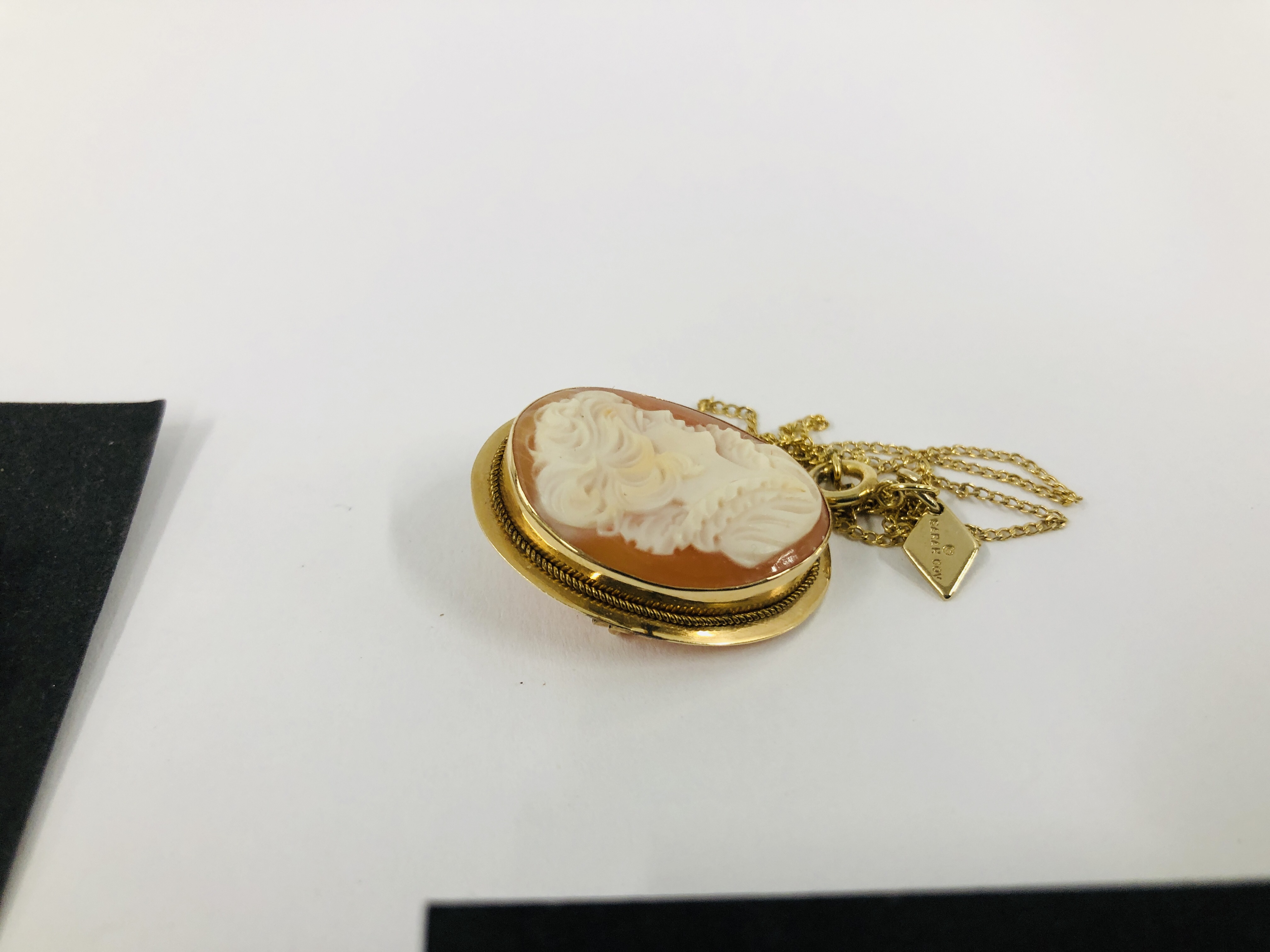 A CAMEO PENDANT BROOCH MARKED 14K ON A MODERN CHAIN ALONG WITH FIVE PAIRS OF STUD STYLE EARRINGS TO - Image 6 of 7