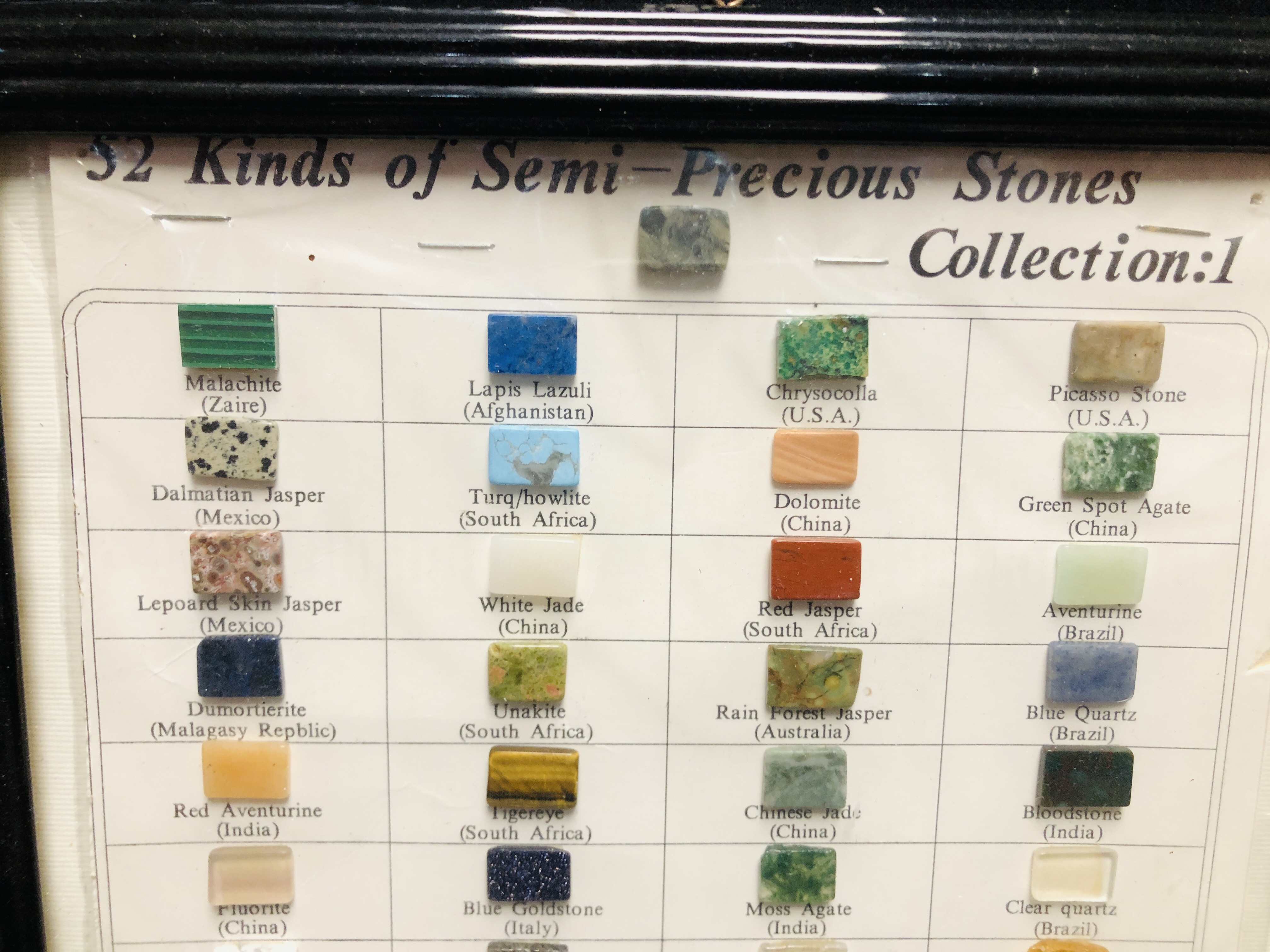 FRAMED DISPLAY OF 52 KINDS OF SEMI-PRECIOUS STONES. - Image 2 of 4