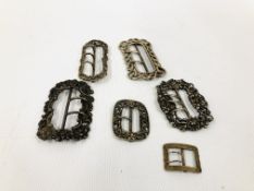 A GROUP OF SIX SILVER BUCKLES, VARIOUS DATES AND MAKERS.