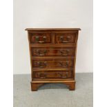 REPRODUCTION MINIATURE TWO OVER THREE DRAWER CHEST WITH INLAID BANDING WIDTH 46.5CM. DEPTH 32.5CM.