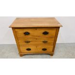 VINTAGE SATINWOOD THREE DRAWER CHEST WIDTH 84CM. DEPTH 43CM. HEIGHT 79CM.